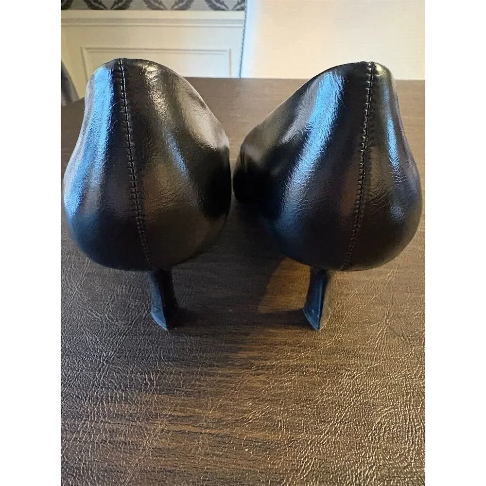Mango Rocklyn Black Pointed-Toe Kitten Heel Slip On Pumps size 36 NWT‎